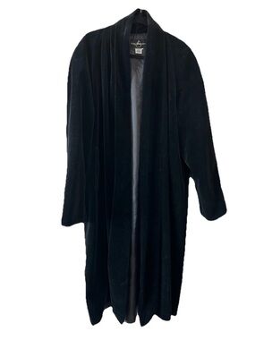 Vintage Black Velvet Maxi Duster Coat Open Front Canada Goth S Oversized